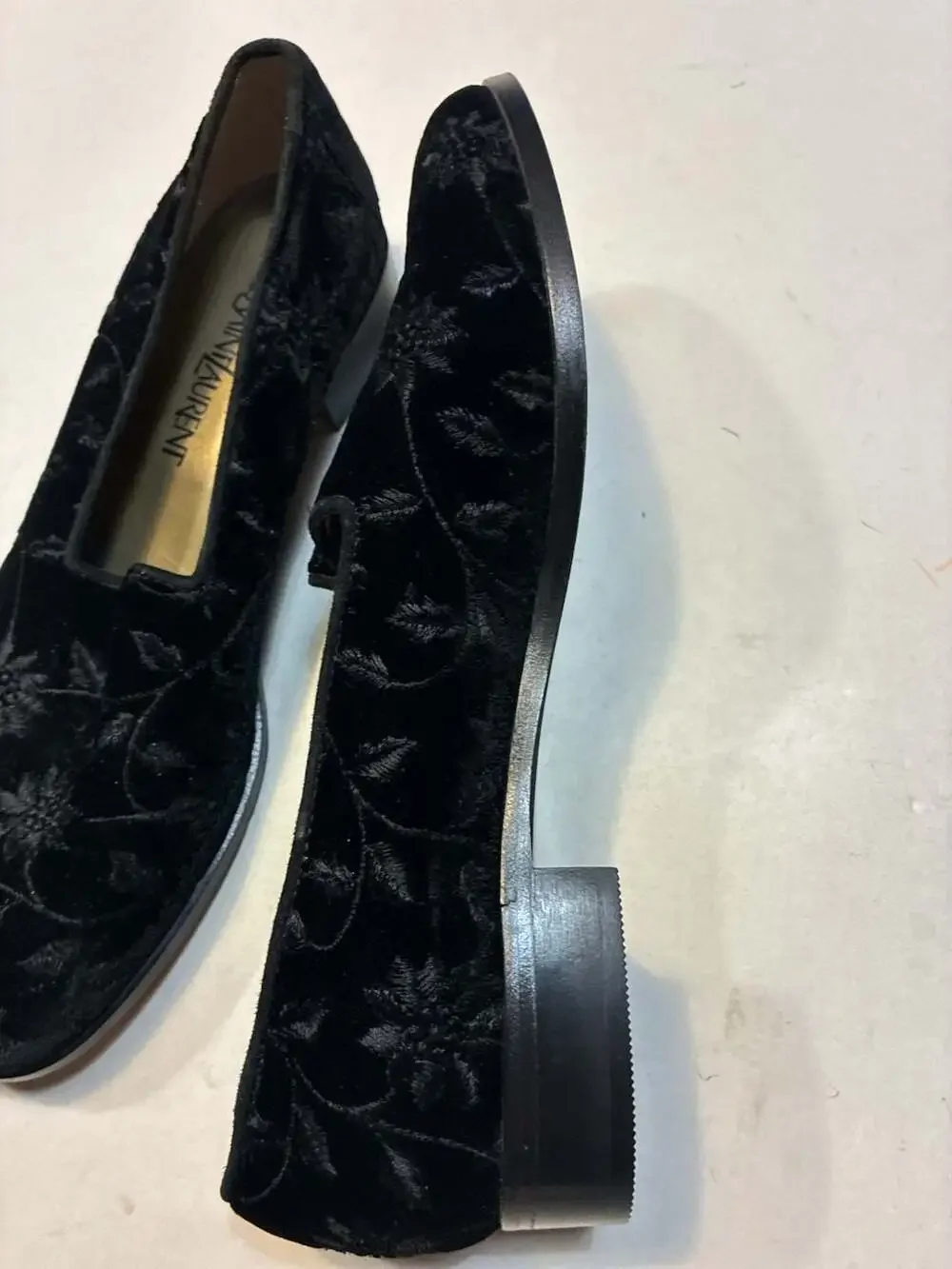 Yves Saint Laurent Black Floral Velvet Loafers Size 9 M